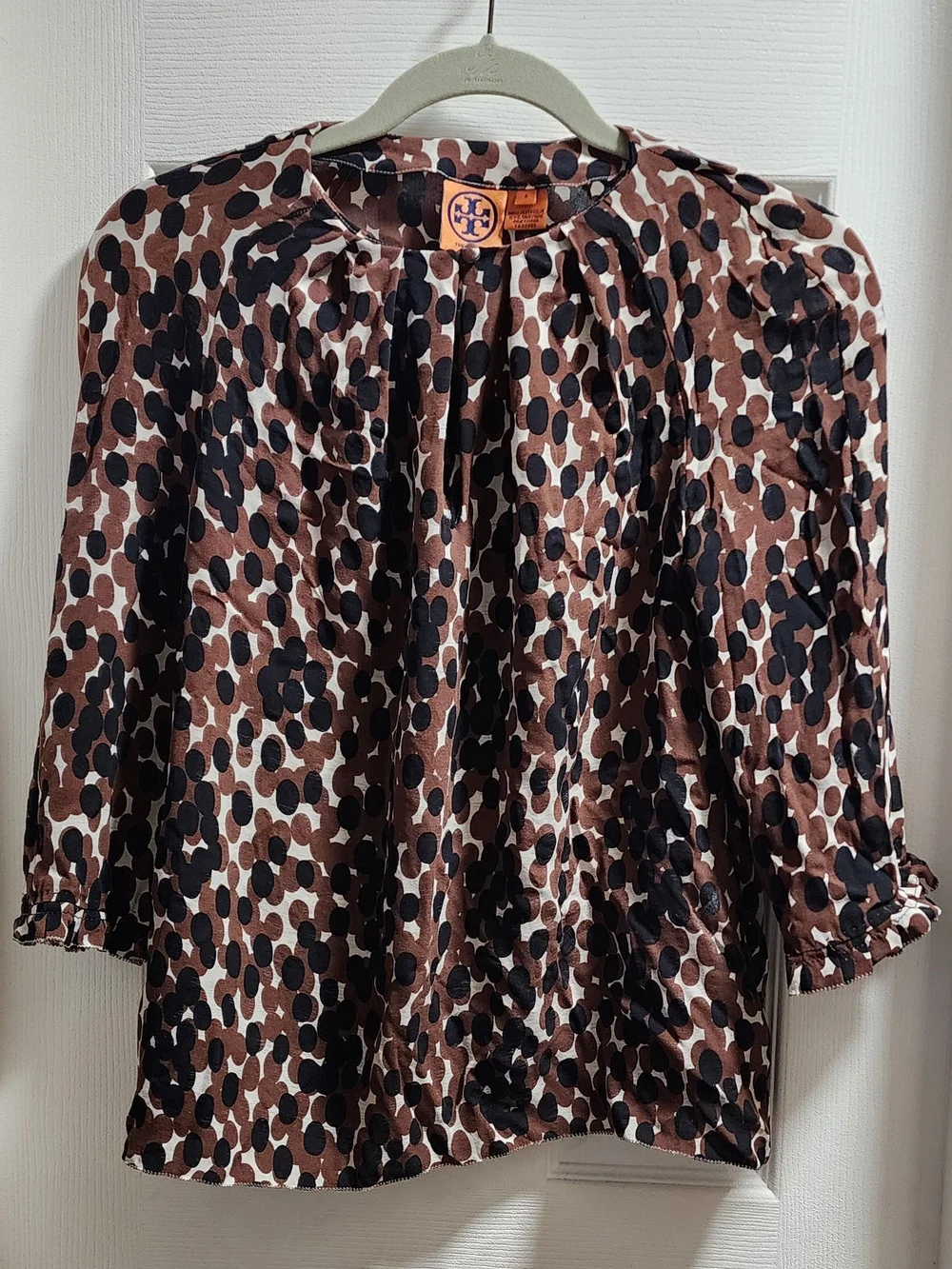 Tory Burch Brown Black Dot Print Blouse